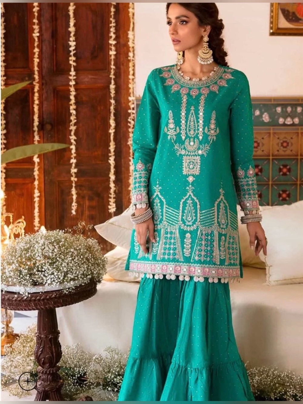 Embellished Teal Women’s Dress with Intricate Embroidery brand Ethnc